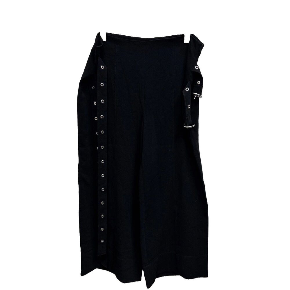 Cinq a Sept Black Double Belted Wide Leg Cropped Trousers Women 14 Grommet